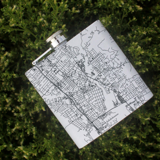 Napa California Custom Engraved City Map Inscription Coordinates on 6oz Stainless Steel Flask in White