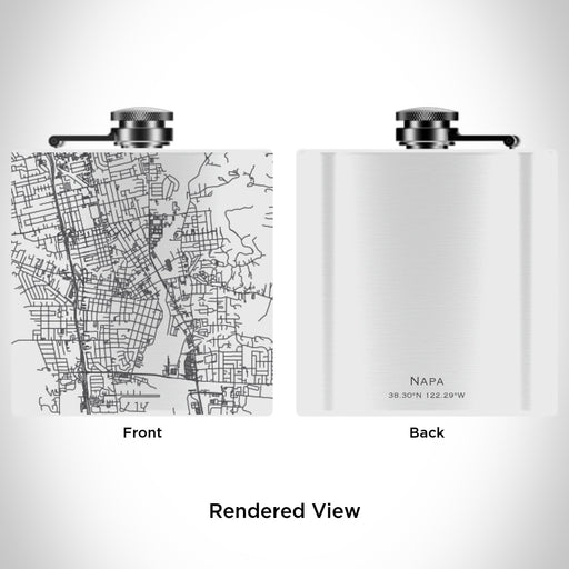 Rendered View of Napa California Map Engraving on 6oz Stainless Steel Flask in White