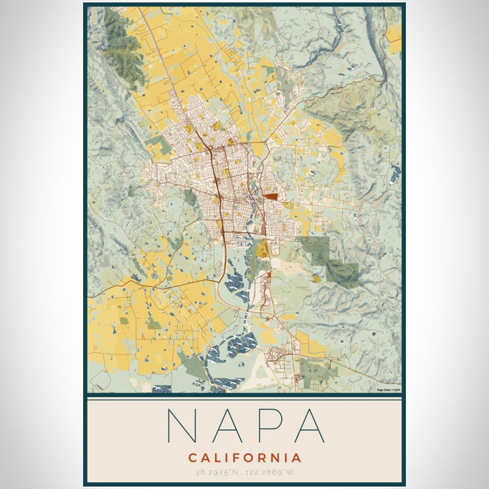 Napa California Map Print Portrait Orientation in Woodblock Style With Shaded Background