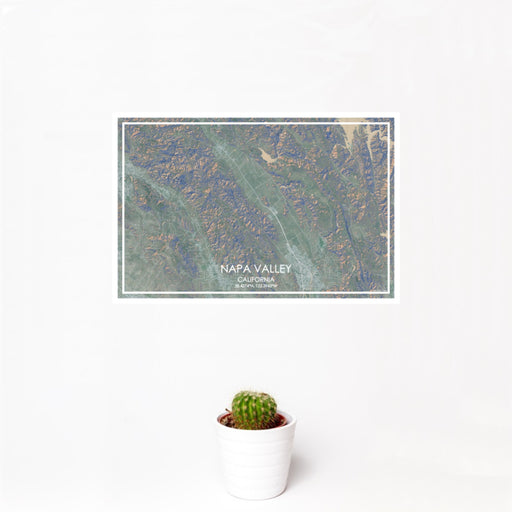 12x18 Napa Valley California Map Print Landscape Orientation in Afternoon Style With Small Cactus Plant in White Planter