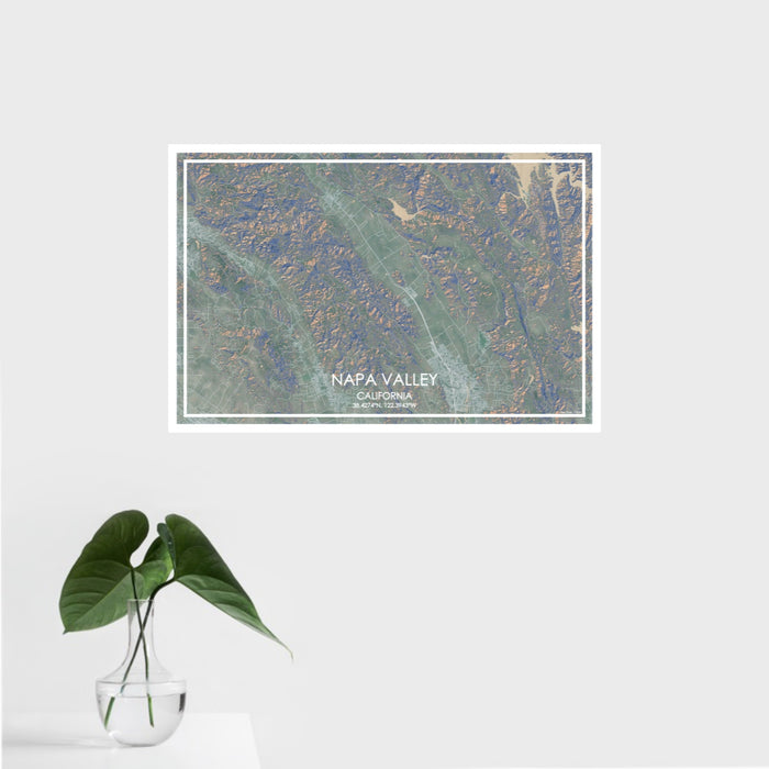 16x24 Napa Valley California Map Print Landscape Orientation in Afternoon Style With Tropical Plant Leaves in Water