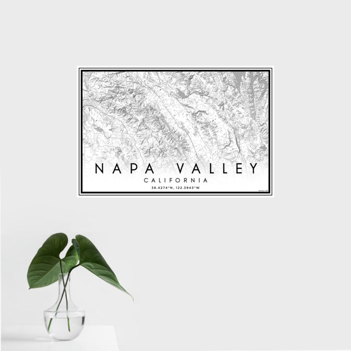 16x24 Napa Valley California Map Print Landscape Orientation in Classic Style With Tropical Plant Leaves in Water