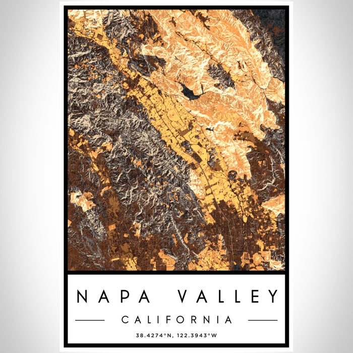 Napa Valley California Map Print Portrait Orientation in Ember Style With Shaded Background