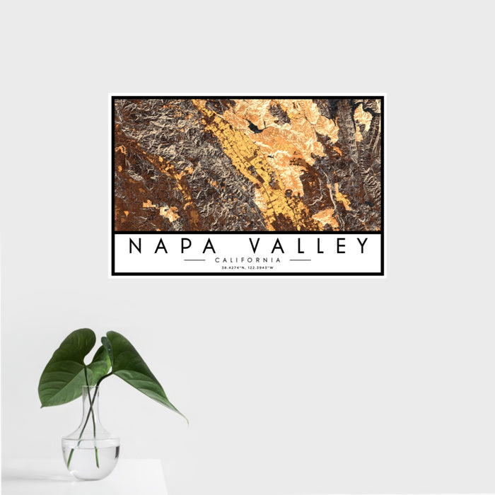 16x24 Napa Valley California Map Print Landscape Orientation in Ember Style With Tropical Plant Leaves in Water