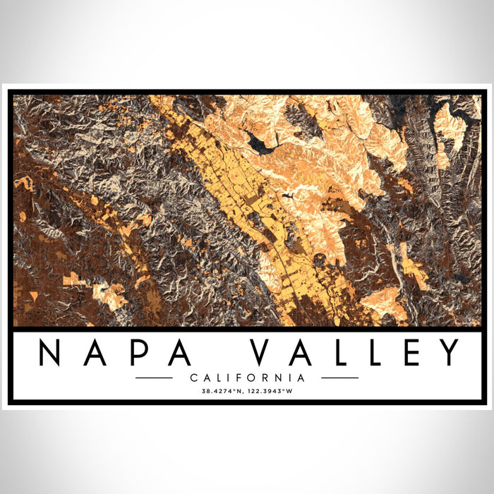 Napa Valley California Map Print Landscape Orientation in Ember Style With Shaded Background