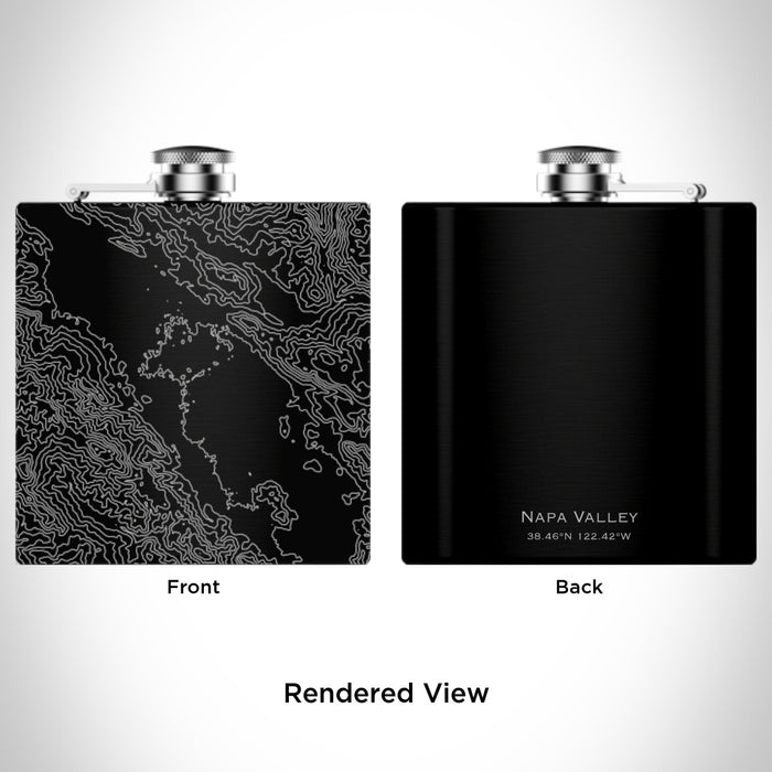 Rendered View of Napa Valley California Map Engraving on 6oz Stainless Steel Flask in Black