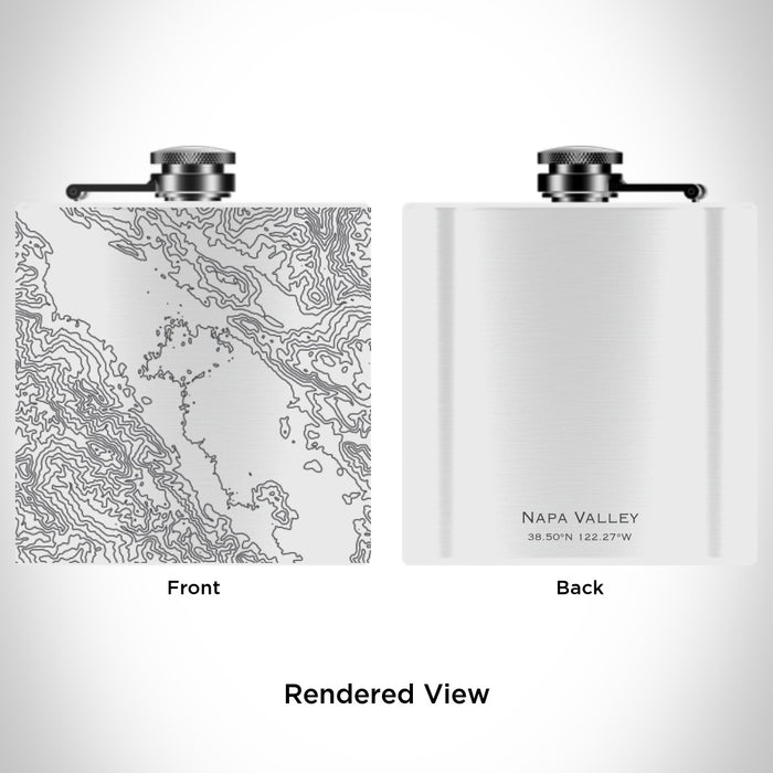 Rendered View of Napa Valley California Map Engraving on 6oz Stainless Steel Flask in White