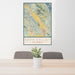 24x36 Napa Valley California Map Print Portrait Orientation in Woodblock Style Behind 2 Chairs Table and Potted Plant