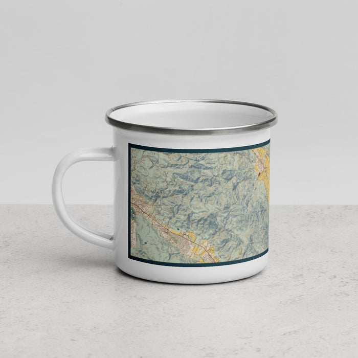 Left View Custom Napa Valley California Map Enamel Mug in Woodblock