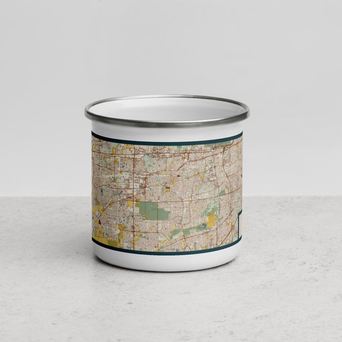 Front View Custom Naperville Illinois Map Enamel Mug in Woodblock