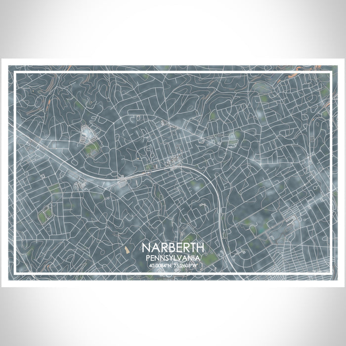 Narberth Pennsylvania Map Print Landscape Orientation in Afternoon Style With Shaded Background