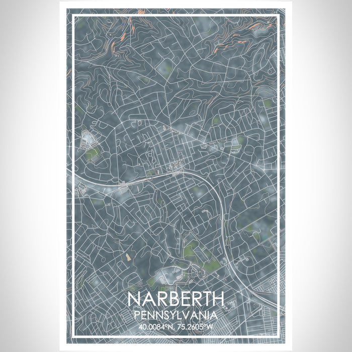 Narberth Pennsylvania Map Print Portrait Orientation in Afternoon Style With Shaded Background