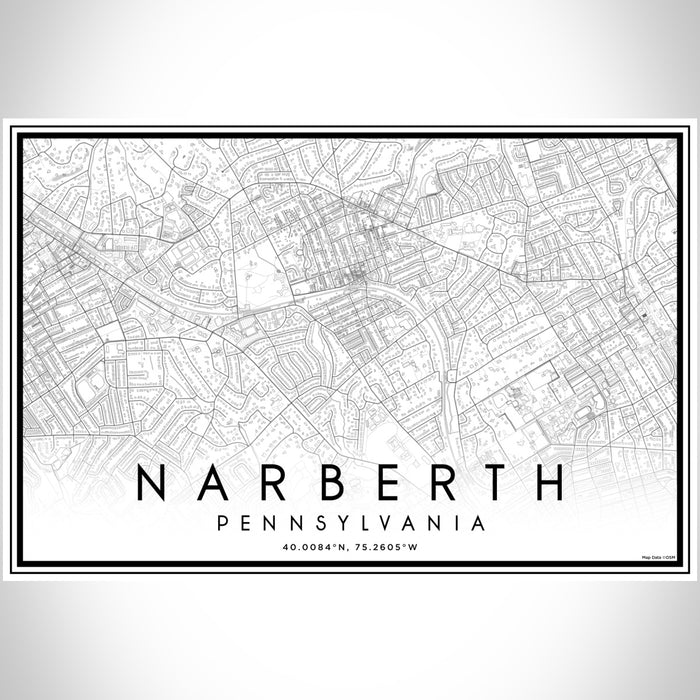 Narberth Pennsylvania Map Print Landscape Orientation in Classic Style With Shaded Background