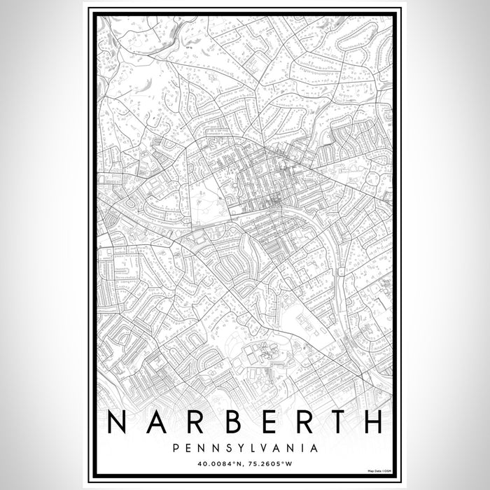 Narberth Pennsylvania Map Print Portrait Orientation in Classic Style With Shaded Background