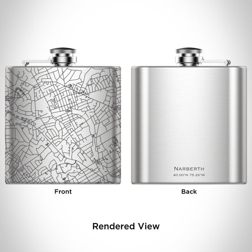 Rendered View of Narberth Pennsylvania Map Engraving on 6oz Stainless Steel Flask