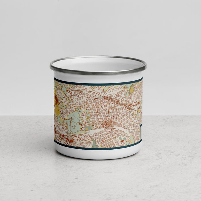 Front View Custom Narberth Pennsylvania Map Enamel Mug in Woodblock