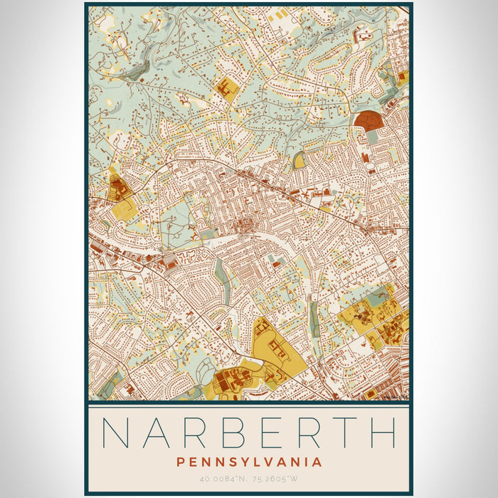 Narberth Pennsylvania Map Print Portrait Orientation in Woodblock Style With Shaded Background