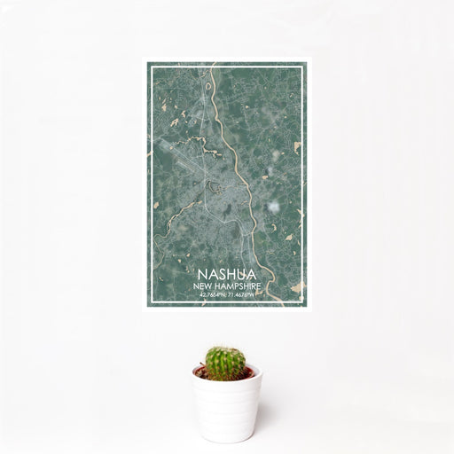 12x18 Nashua New Hampshire Map Print Portrait Orientation in Afternoon Style With Small Cactus Plant in White Planter