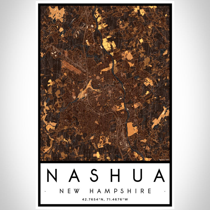 Nashua New Hampshire Map Print Portrait Orientation in Ember Style With Shaded Background