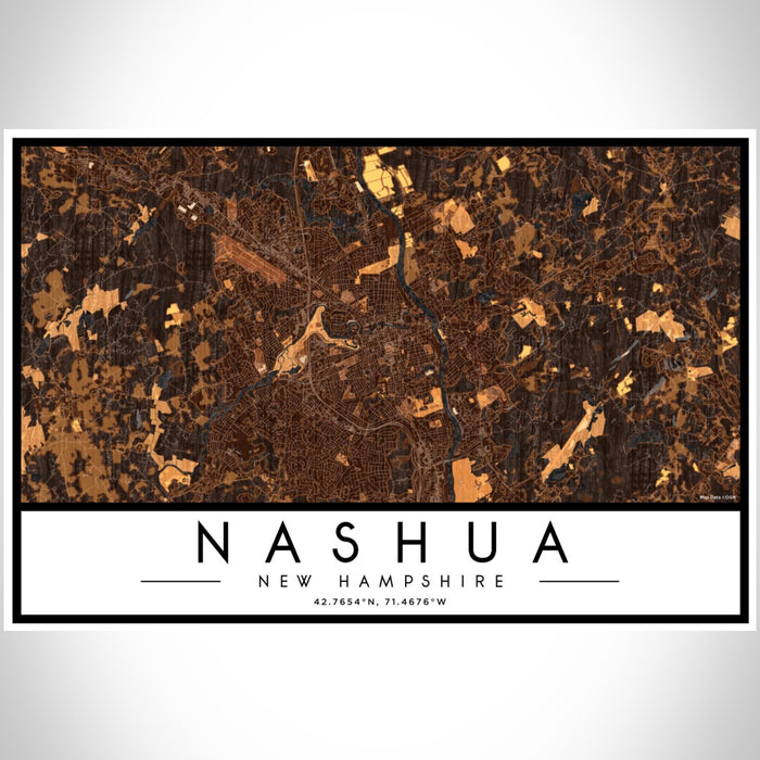Nashua New Hampshire Map Print Landscape Orientation in Ember Style With Shaded Background