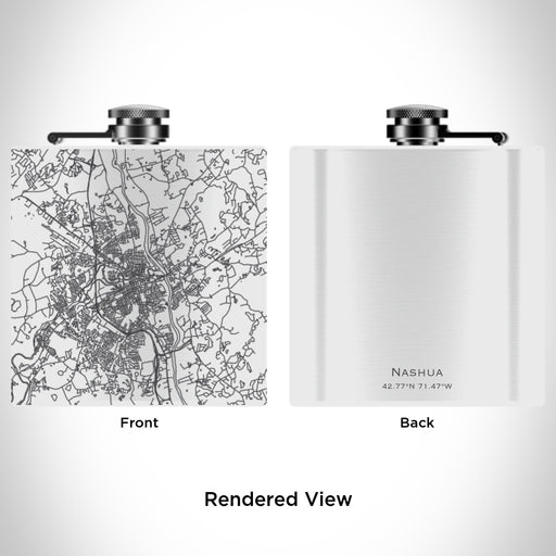 Rendered View of Nashua New Hampshire Map Engraving on 6oz Stainless Steel Flask in White