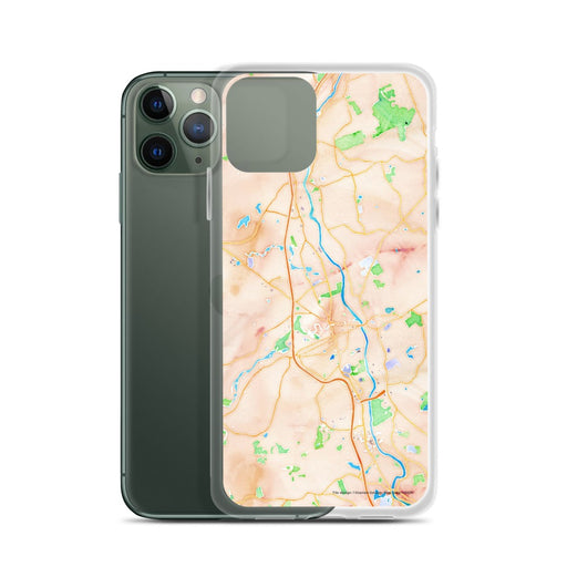 Custom Nashua New Hampshire Map Phone Case in Watercolor on Table with Laptop and Plant