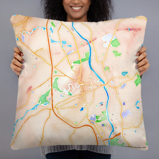 Person holding 22x22 Custom Nashua New Hampshire Map Throw Pillow in Watercolor