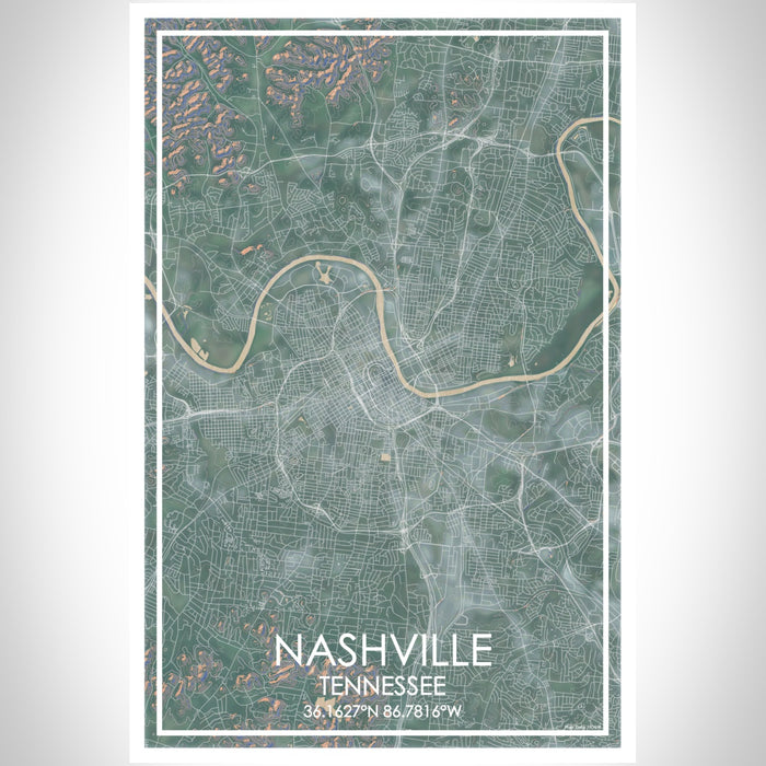 Nashville Tennessee Map Print Portrait Orientation in Afternoon Style With Shaded Background