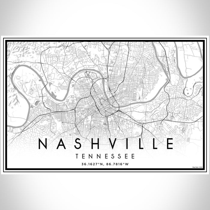 Nashville Tennessee Map Print Landscape Orientation in Classic Style With Shaded Background