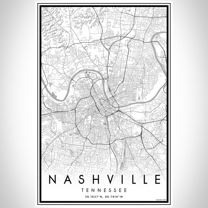 Nashville Tennessee Map Print Portrait Orientation in Classic Style With Shaded Background