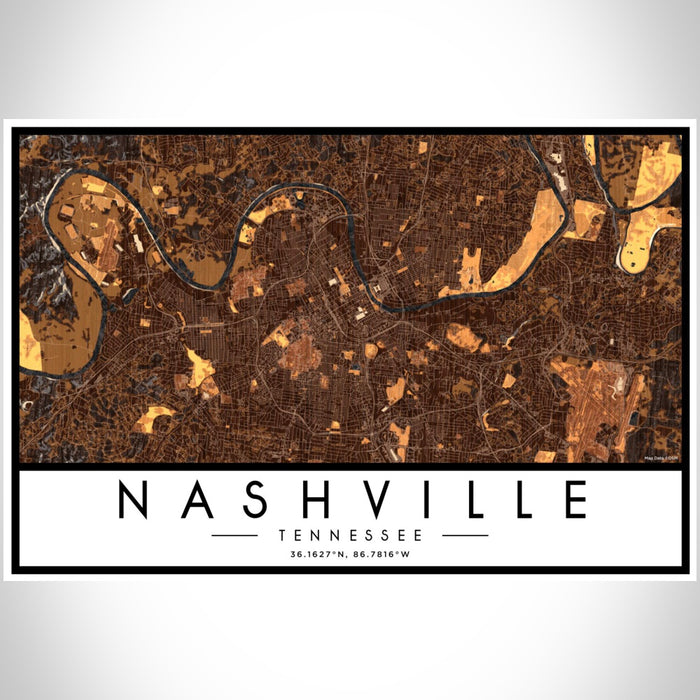 Nashville Tennessee Map Print Landscape Orientation in Ember Style With Shaded Background