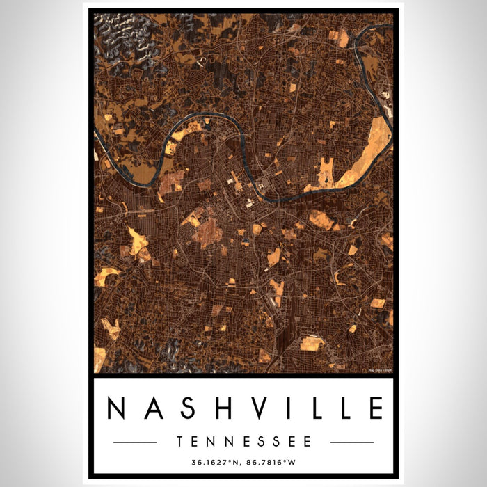 Nashville Tennessee Map Print Portrait Orientation in Ember Style With Shaded Background