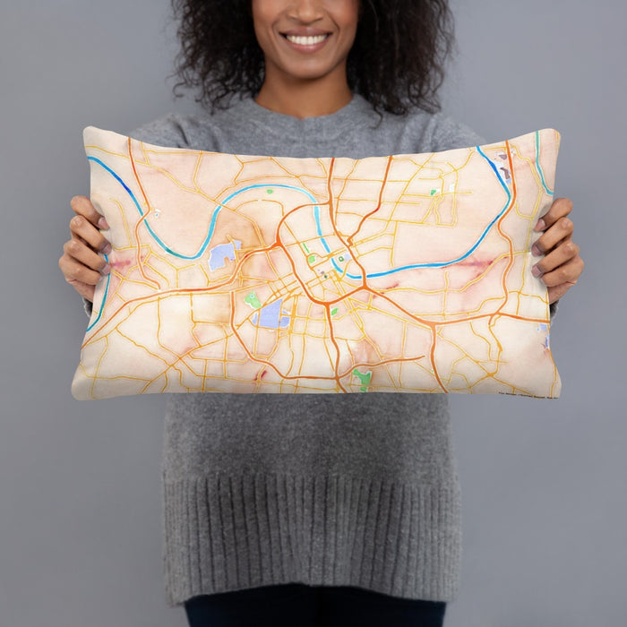 Person holding 20x12 Custom Nashville Tennessee Map Throw Pillow in Watercolor