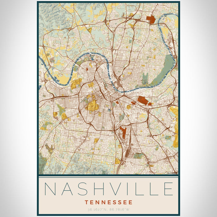 Nashville Tennessee Map Print Portrait Orientation in Woodblock Style With Shaded Background