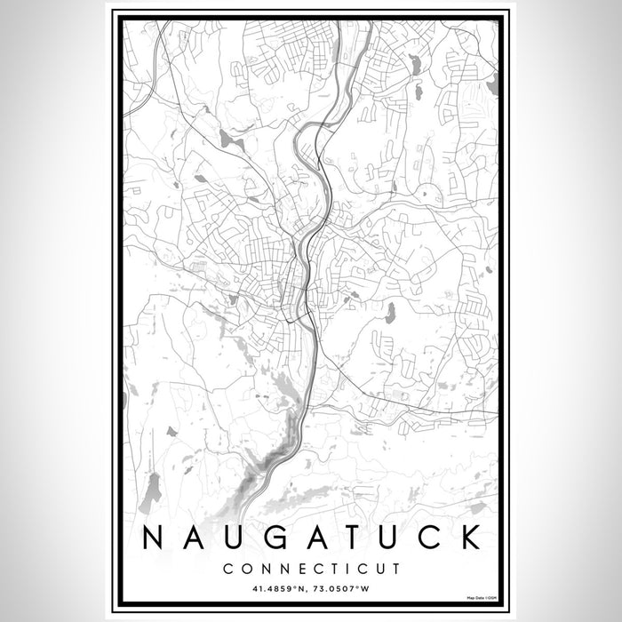 Naugatuck Connecticut Map Print Portrait Orientation in Classic Style With Shaded Background