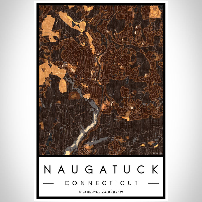 Naugatuck Connecticut Map Print Portrait Orientation in Ember Style With Shaded Background