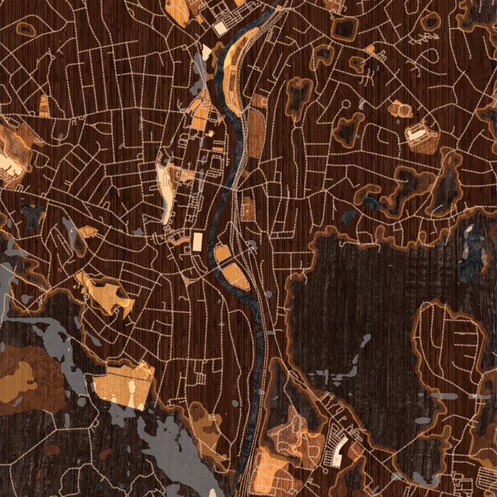 Naugatuck Connecticut Map Print in Ember Style Zoomed In Close Up Showing Details