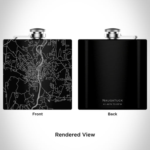 Rendered View of Naugatuck Connecticut Map Engraving on 6oz Stainless Steel Flask in Black