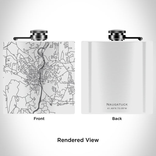 Rendered View of Naugatuck Connecticut Map Engraving on 6oz Stainless Steel Flask in White