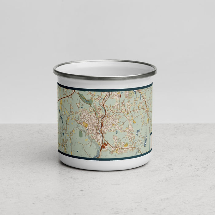 Front View Custom Naugatuck Connecticut Map Enamel Mug in Woodblock