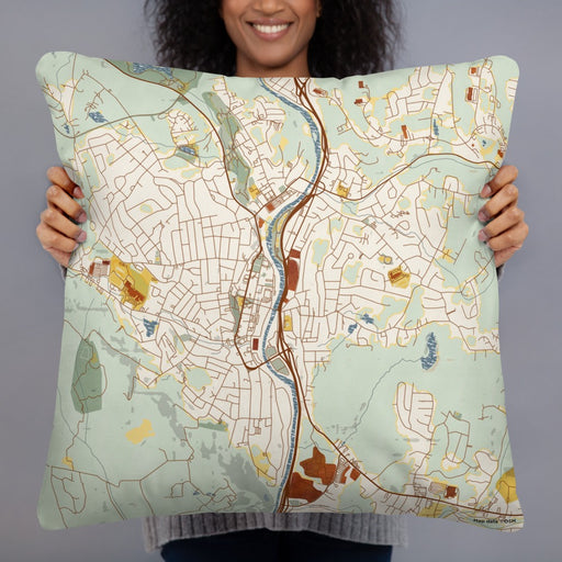 Person holding 22x22 Custom Naugatuck Connecticut Map Throw Pillow in Woodblock