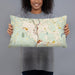Person holding 20x12 Custom Naugatuck Connecticut Map Throw Pillow in Woodblock