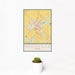 12x18 Needville Texas Map Print Portrait Orientation in Woodblock Style With Small Cactus Plant in White Planter