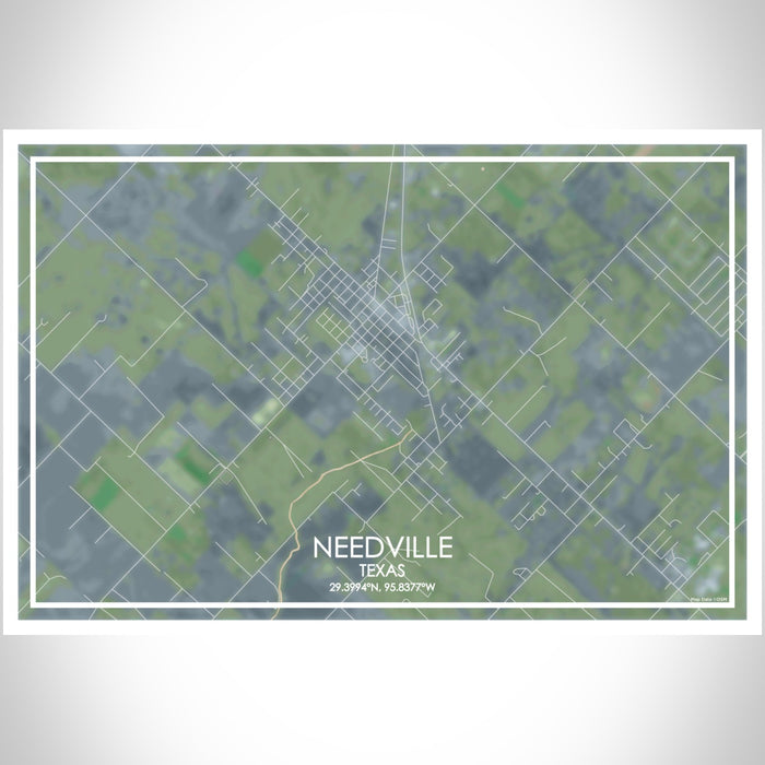 Needville Texas Map Print Landscape Orientation in Afternoon Style With Shaded Background