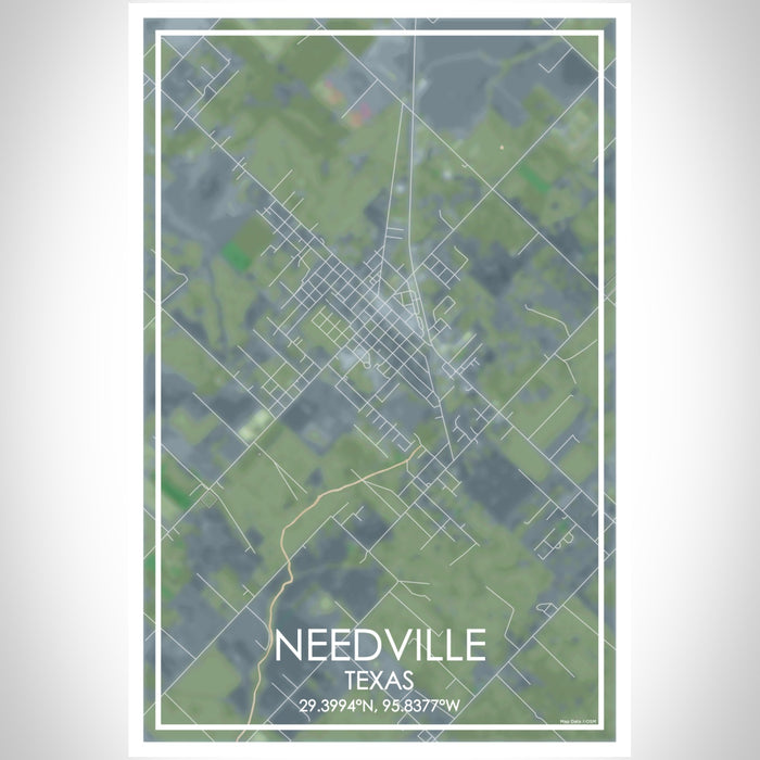Needville Texas Map Print Portrait Orientation in Afternoon Style With Shaded Background