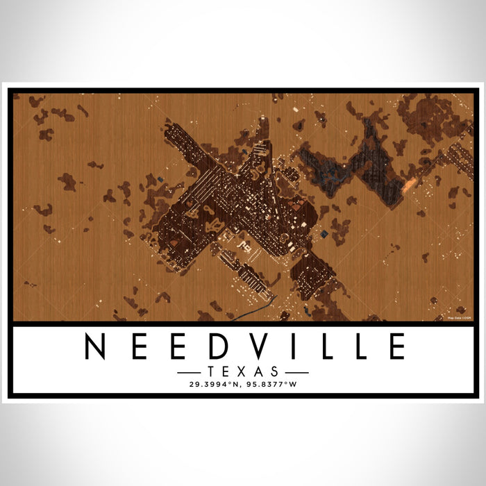 Needville Texas Map Print Landscape Orientation in Ember Style With Shaded Background