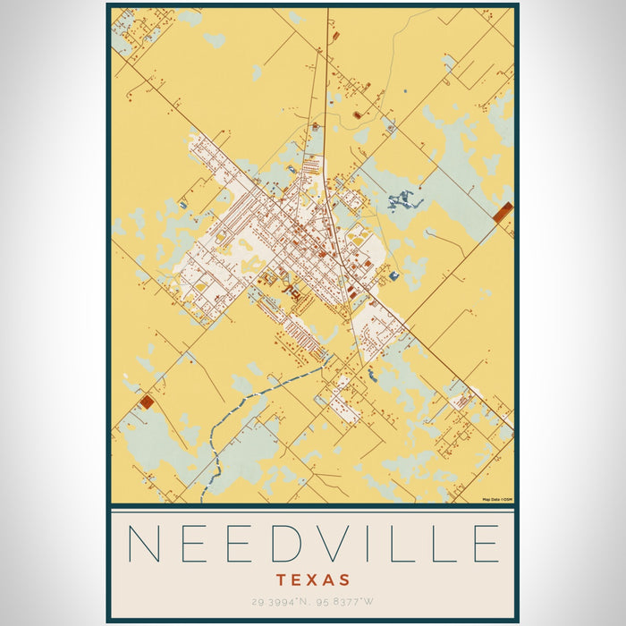 Needville Texas Map Print Portrait Orientation in Woodblock Style With Shaded Background