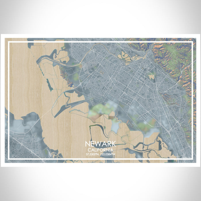 Newark California Map Print Landscape Orientation in Afternoon Style With Shaded Background