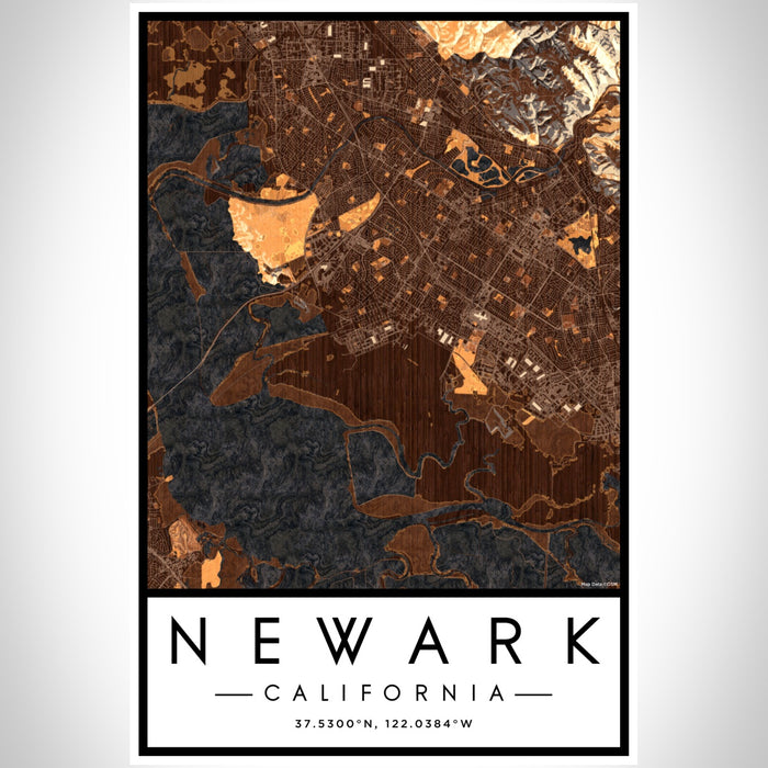 Newark California Map Print Portrait Orientation in Ember Style With Shaded Background