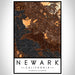 Newark California Map Print Portrait Orientation in Ember Style With Shaded Background